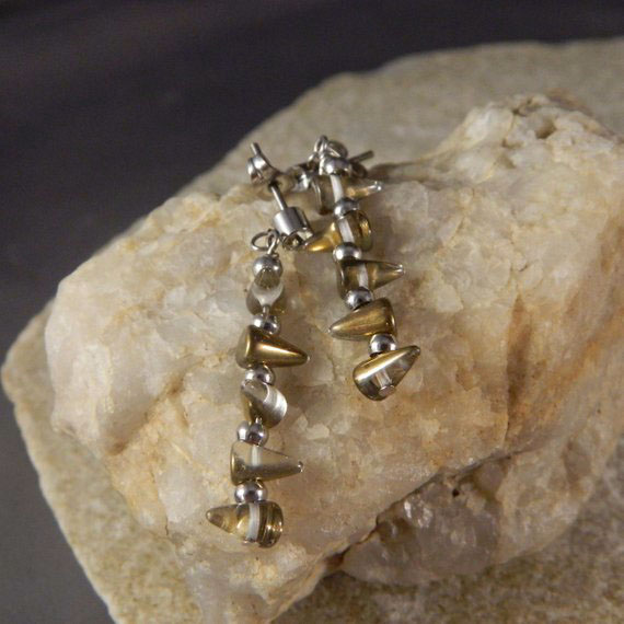Silver and Gold Spike Glass and Stainless Steel Earrings